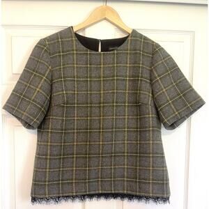Banana Republic Plaid W Lace‎ Trim Tweed Ss Buisness Top | Womens Size Medium